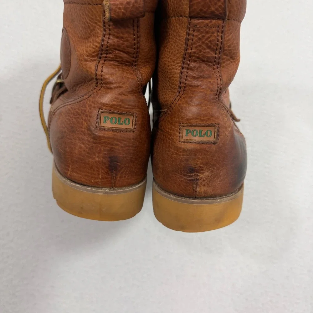 Polo Ralph Lauren Boots Mens 12 Brown Redmond-BO Leather Moc Toe Buckle Lug Sole